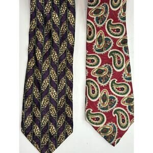 Vintage 80s 90s Silk Neck Ties (2) Paisley Purple Gold Men Tie Pavia Concerto